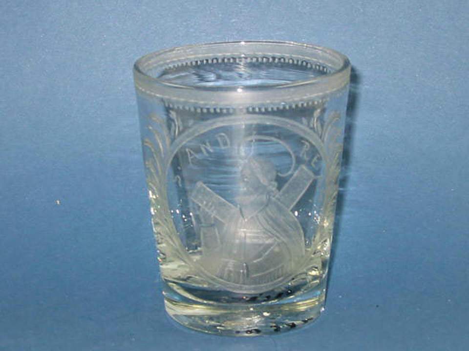 Glas, Trinkglas, Becherglas mit Hl. Andreas