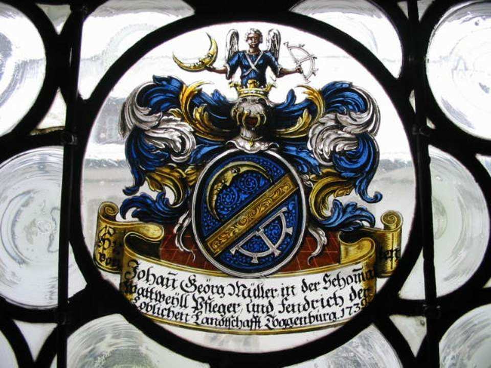 Wappenscheibe von Johann Georg Müller, Monolithrundscheibe, Glasgemälde
