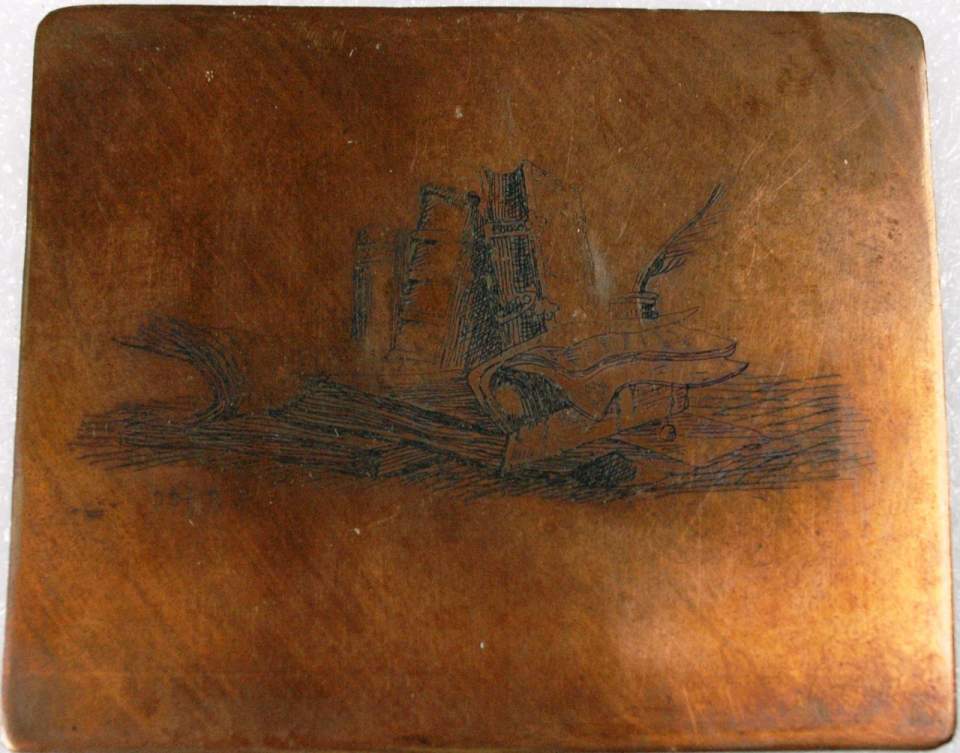 Kupferstichplatte,Ex Libris von Peter Scheitlin