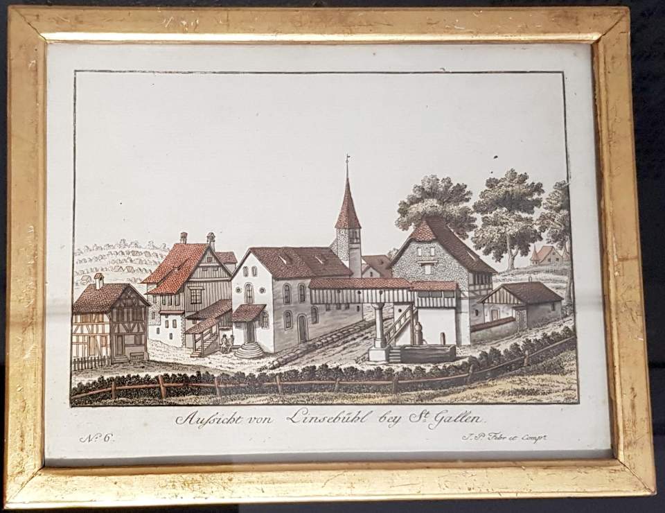 Linsebühl St.Gallen, Kirche mit Siechenhaus und Prestenhaus 