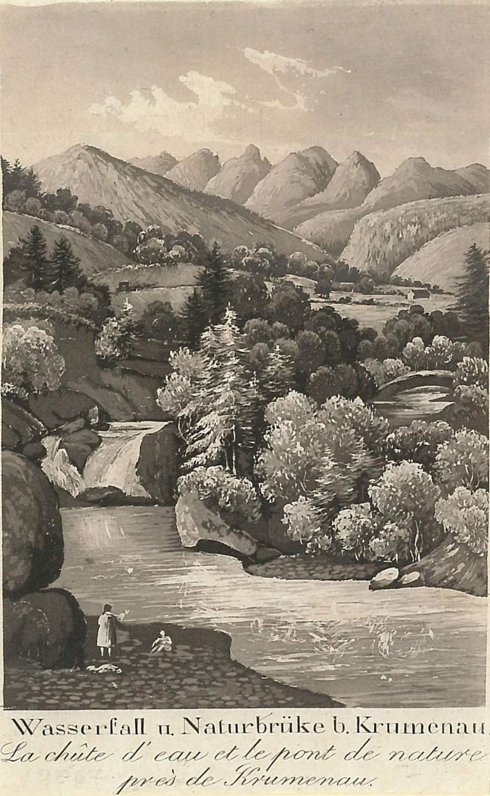 Ansicht Naturbrücke und Wasserfall bei Krummenau