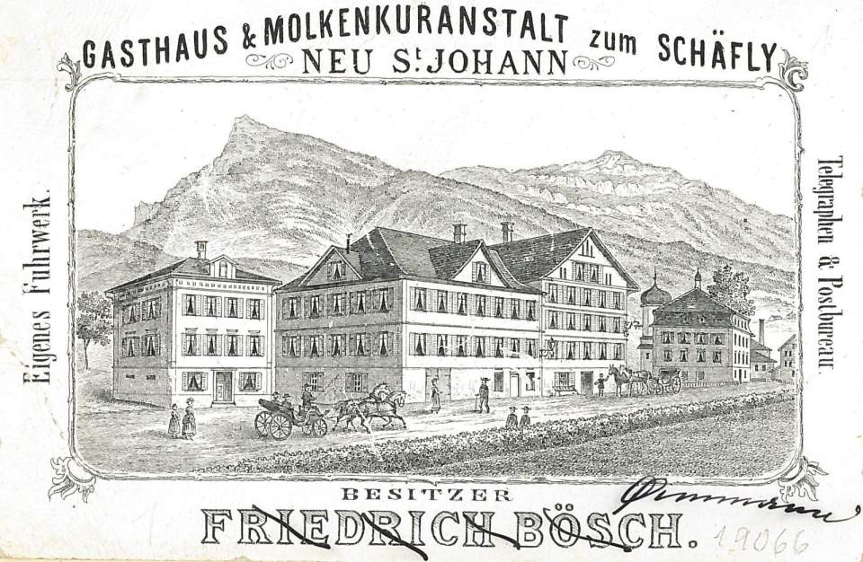 Ansicht Gasthaus und Molkenkuranstalt zum Schäfly, Neu St. Johann