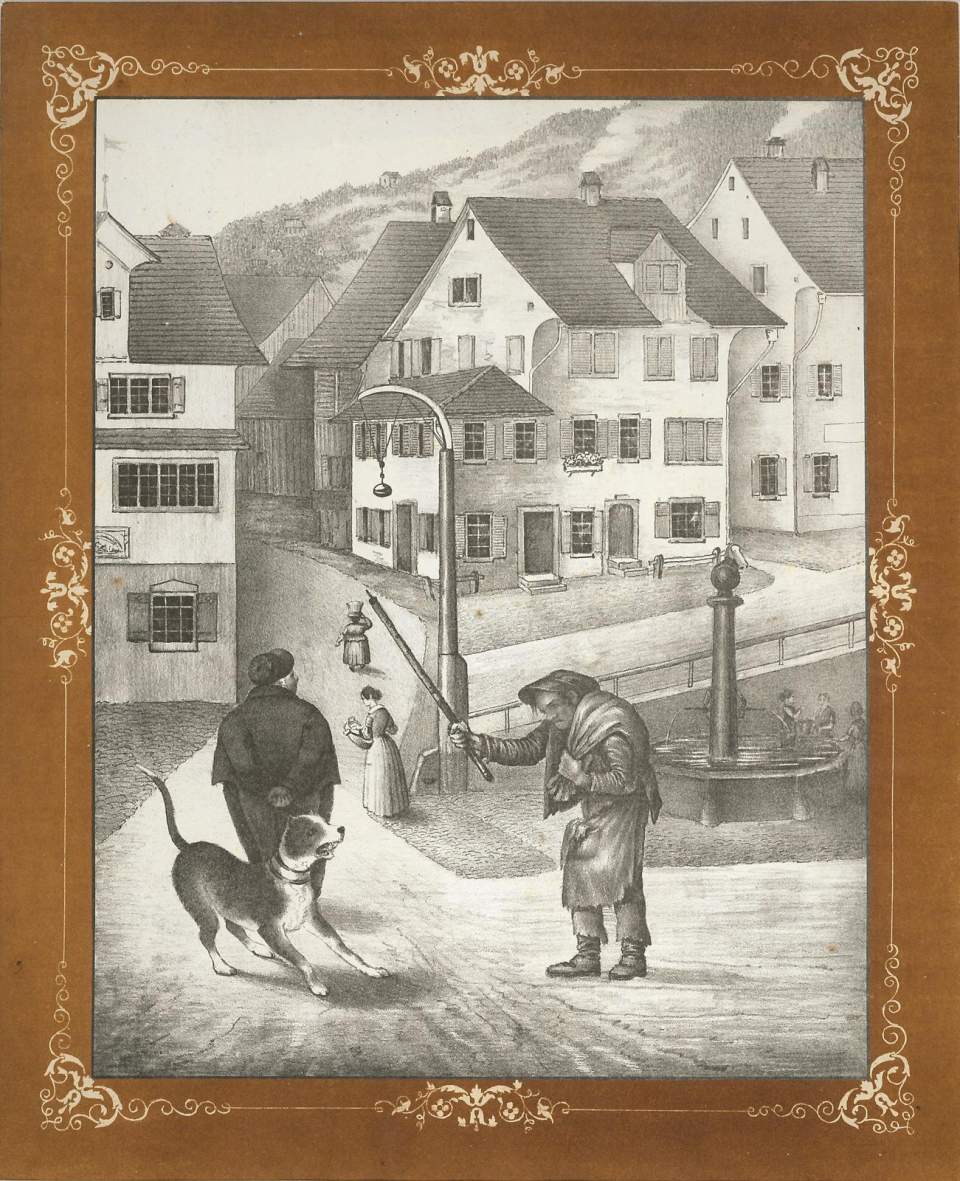 Ansicht Lichtensteig, Herr Lorenz & sein Hund