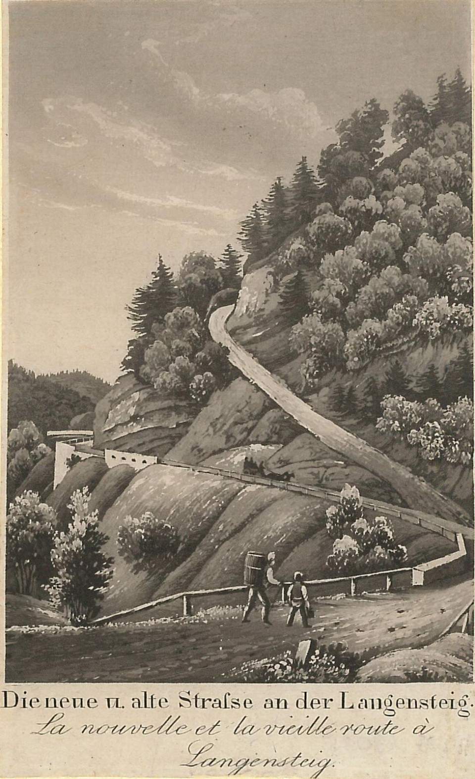 Ansicht alte und neue Strasse auf der Langensteig, Bütschwil; nach Juli 1835