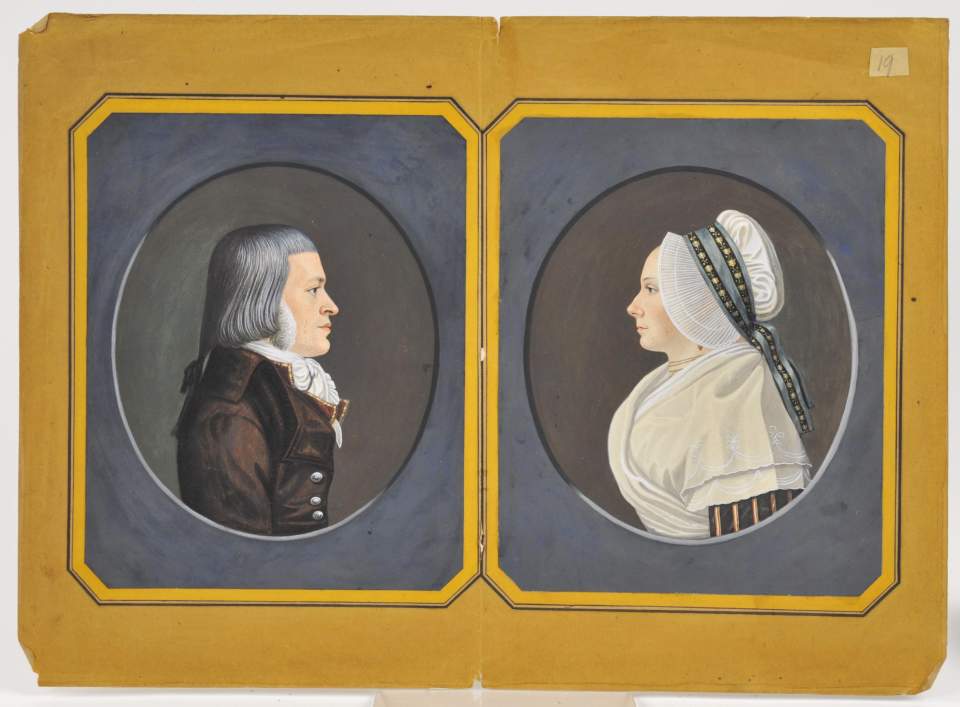 Bildnis eines unbek. Mannes; Bildnis einer unbek. Frau. Beide in städt. St. Galler Tracht.
