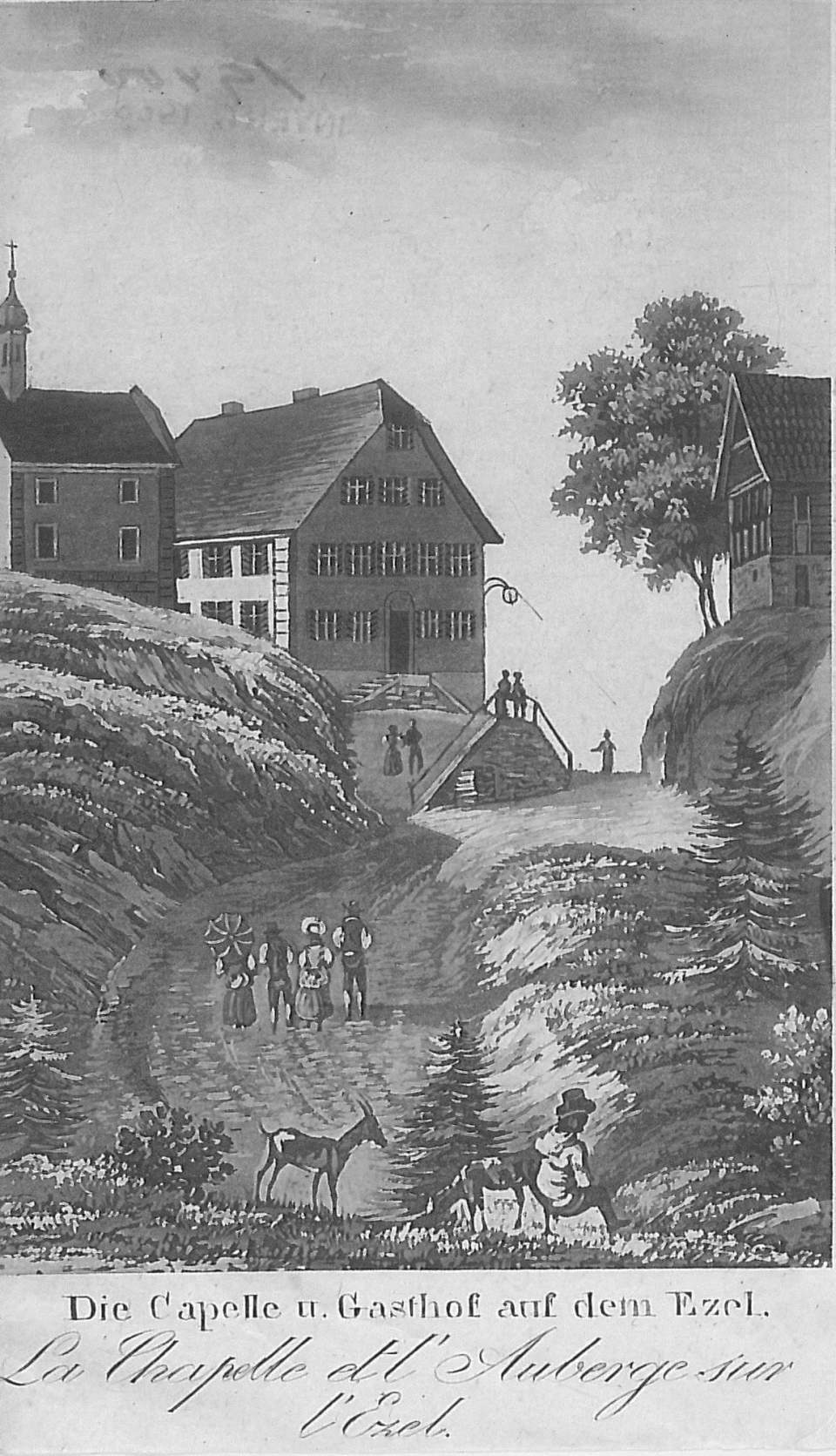 Grafik, Capelle und Gasthof auf dem Etzel