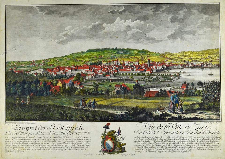 Prospect der Stadt Zürich von der Morgen Seiten, 1783