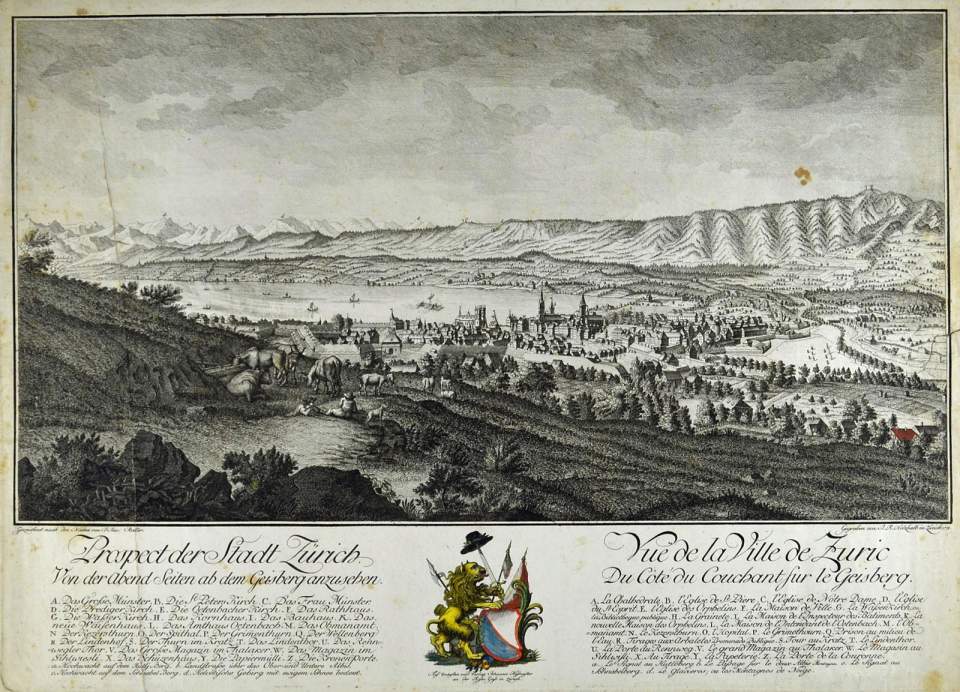 Prospect der Stadt Zürich von der Abend Seiten, 1778
