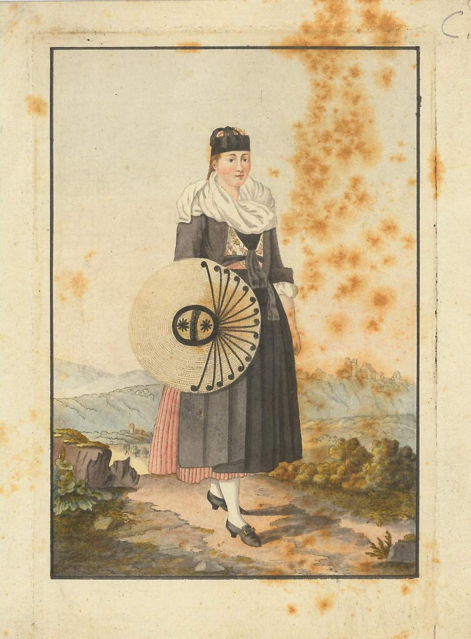 6 Aquarelle von europäischen Frauentrachten