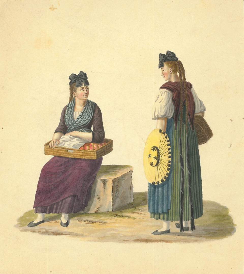 6 Aquarelle von europäischen Frauentrachten