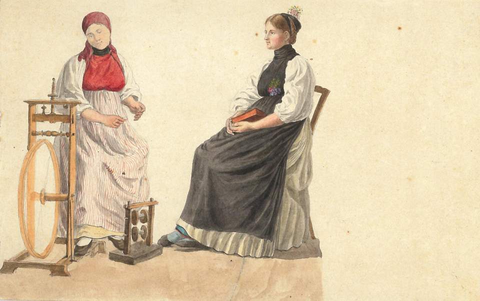 6 Aquarelle von europäischen Frauentrachten