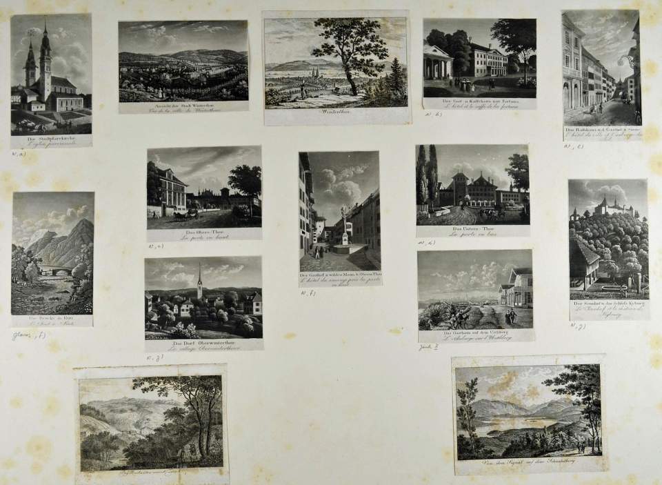 14 aufgeklebte Einzelstiche von Winterthuir und dem Kt. Zürich