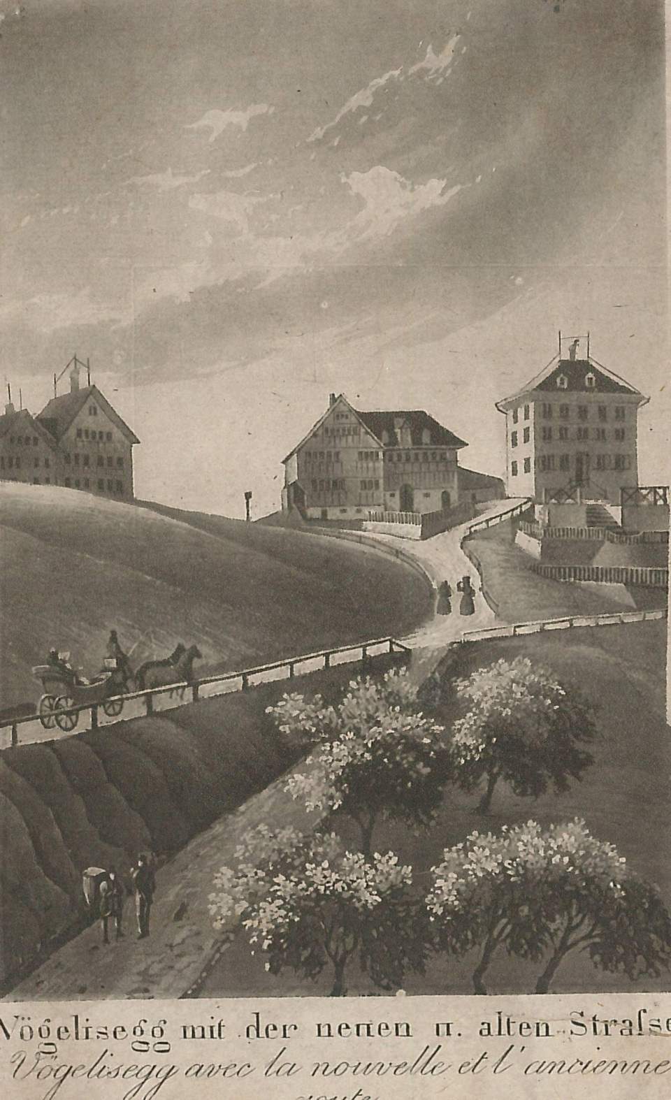 Grafik, Vögelisegg mit der neuen und alten Strasse