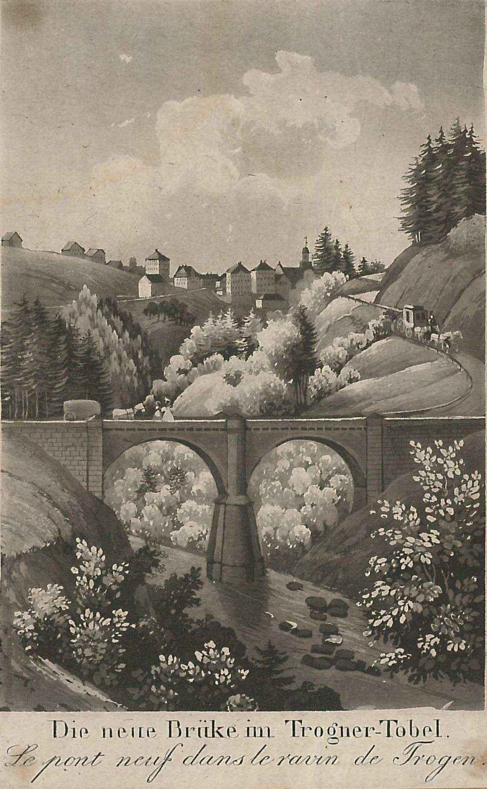 Grafik, Die neue Brücke im Trogener Tobel