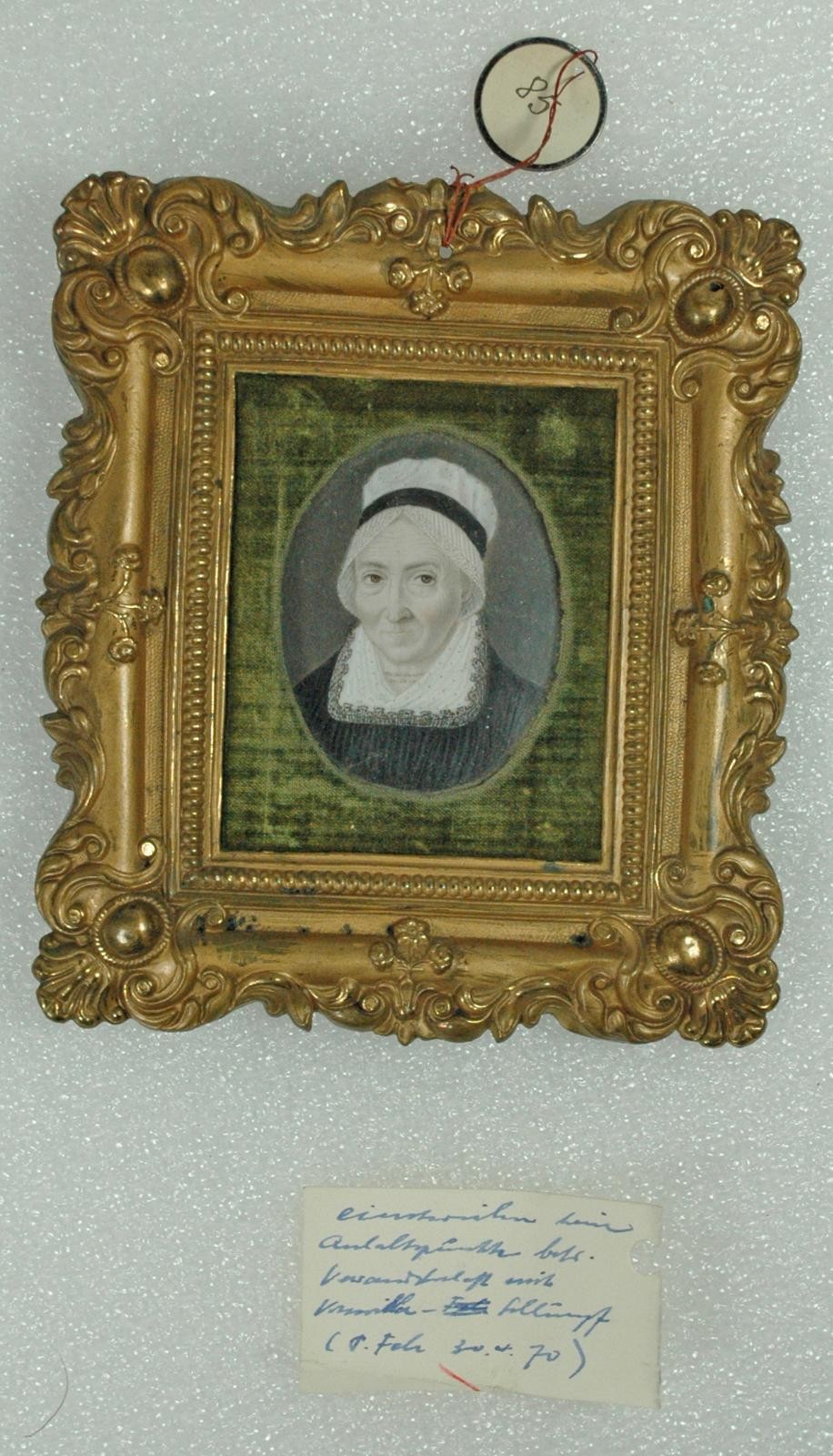 Porträt, Bildnis der Frau Fehr zu "4 Winden" oder der Frau Joh. Kath. Vonwiller-Schlumpf, Miniatur