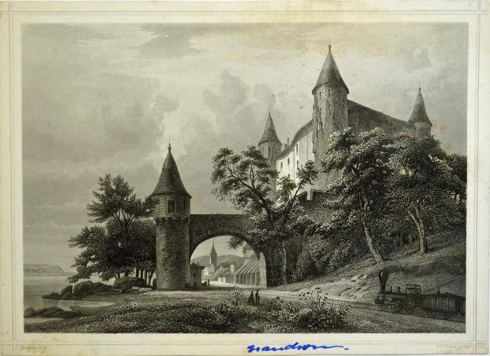 Ansicht Grandson mit Schloss und Stadttor