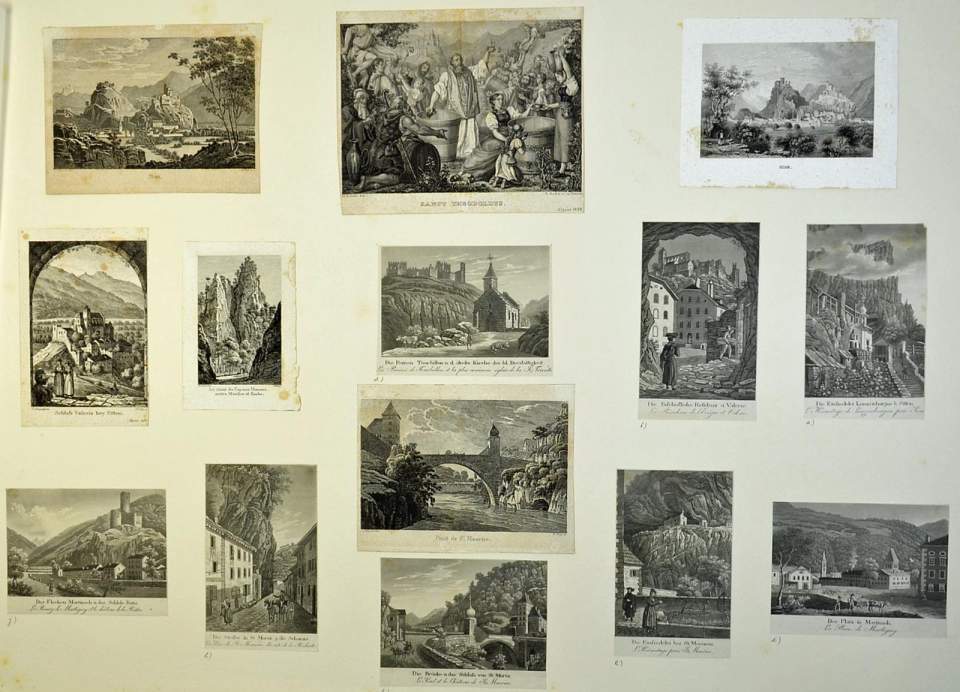 14 aufgeklebte Einzelstiche Kanton Wallis