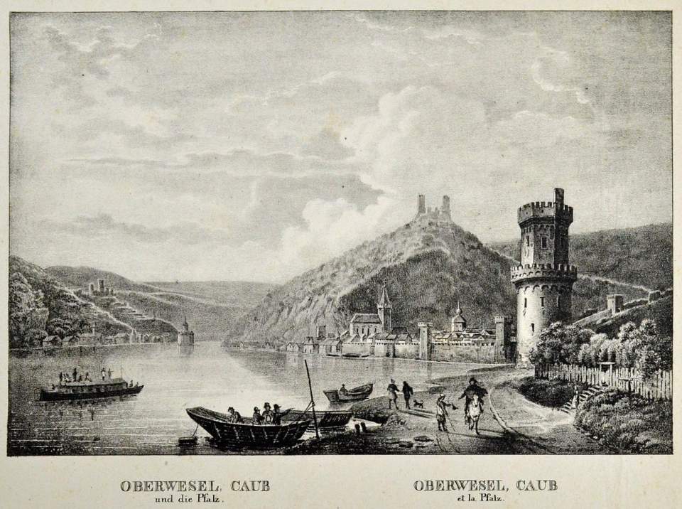 Ansicht Oberwesel, Caub und die Pfalz