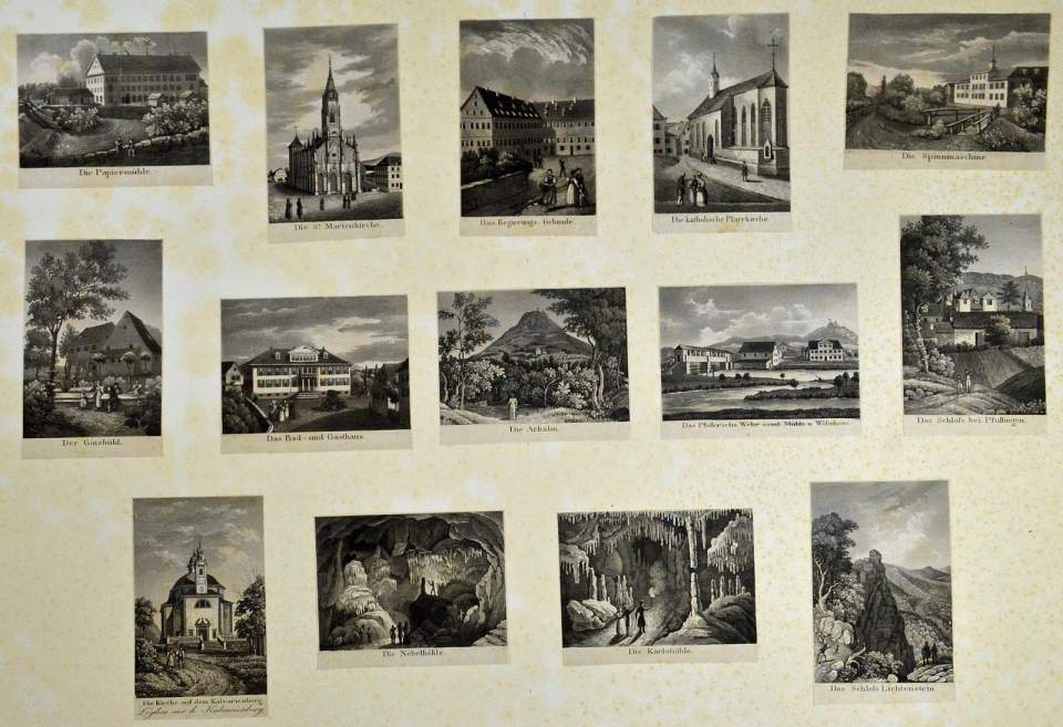 14 aufgeklebte Einzelstiche aus Reutlingen und Pfullingen