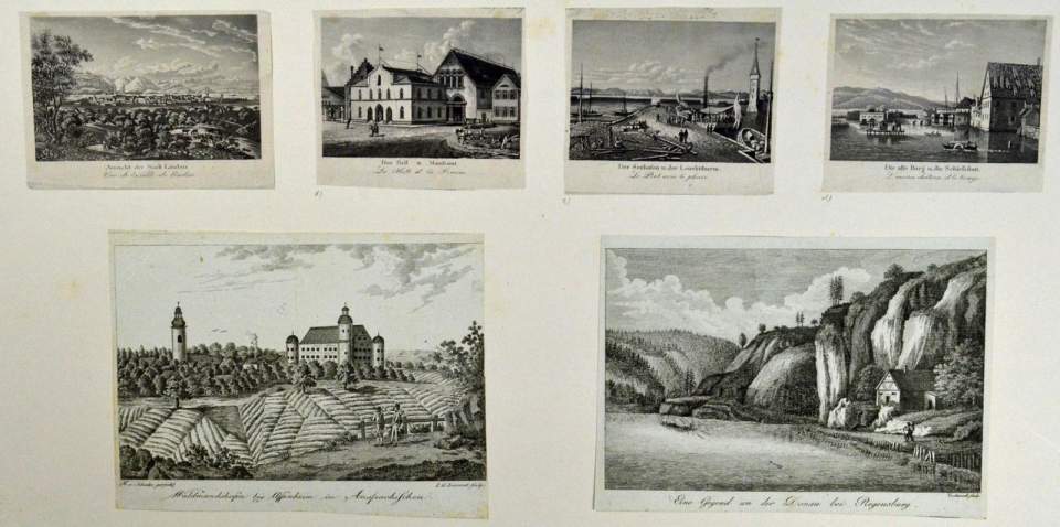 6 aufgeklebte Einzelstiche Lindau u. andere bayrische Gegenden