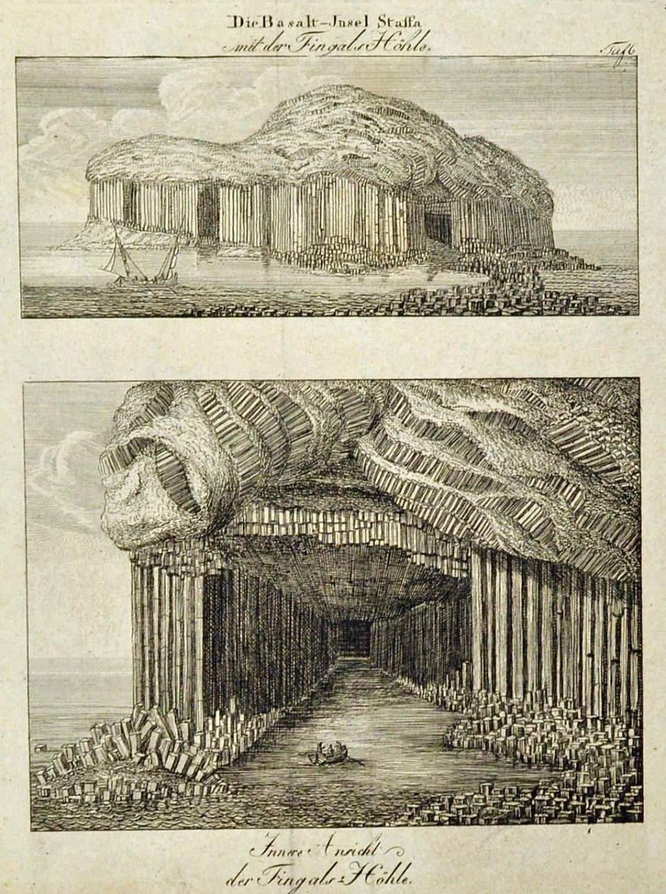 2 Bilder der Basaltfelsen mit der Fingalshöhle Insel Staffa Schottland
