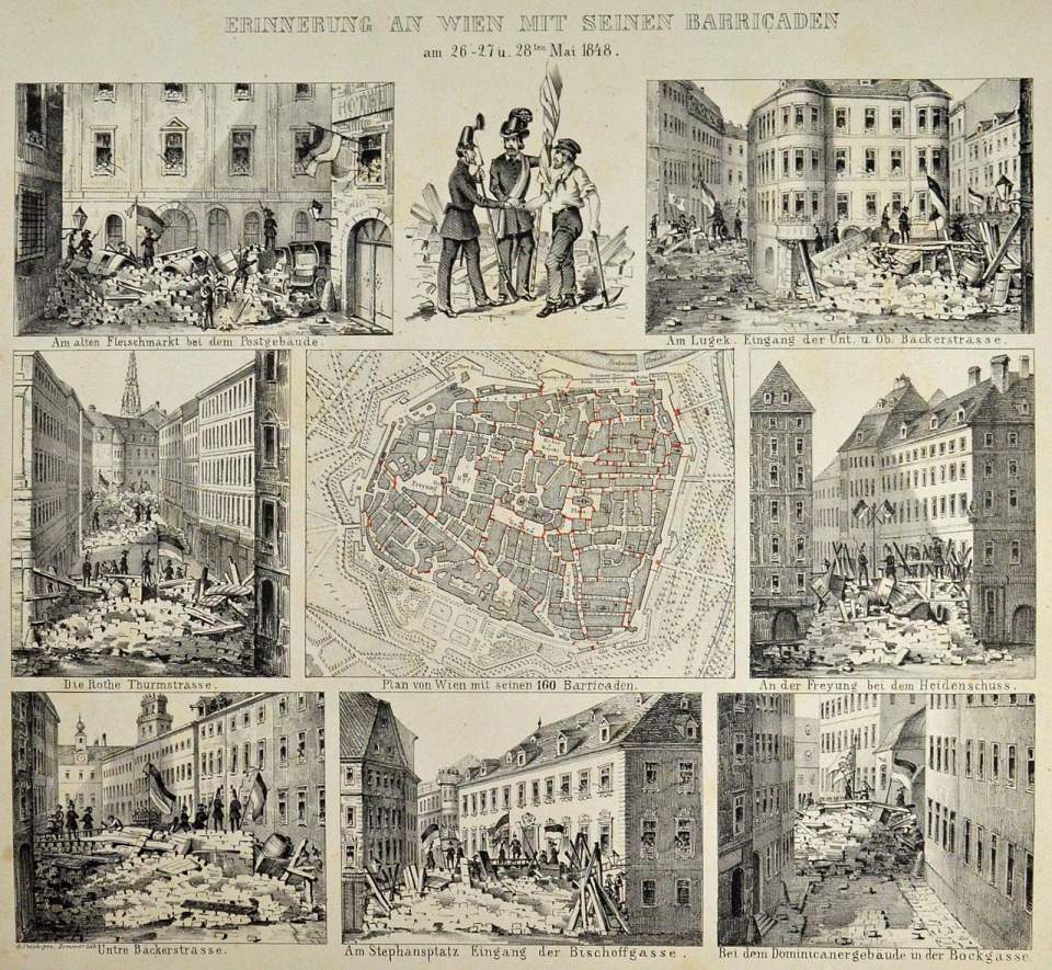 Gruppenstich Erinnerung an Wien mit seinen Barrikaden