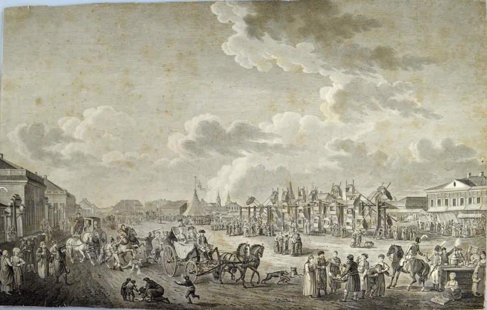 4 Stiche mit Stadtbildern von Moskau um 1800