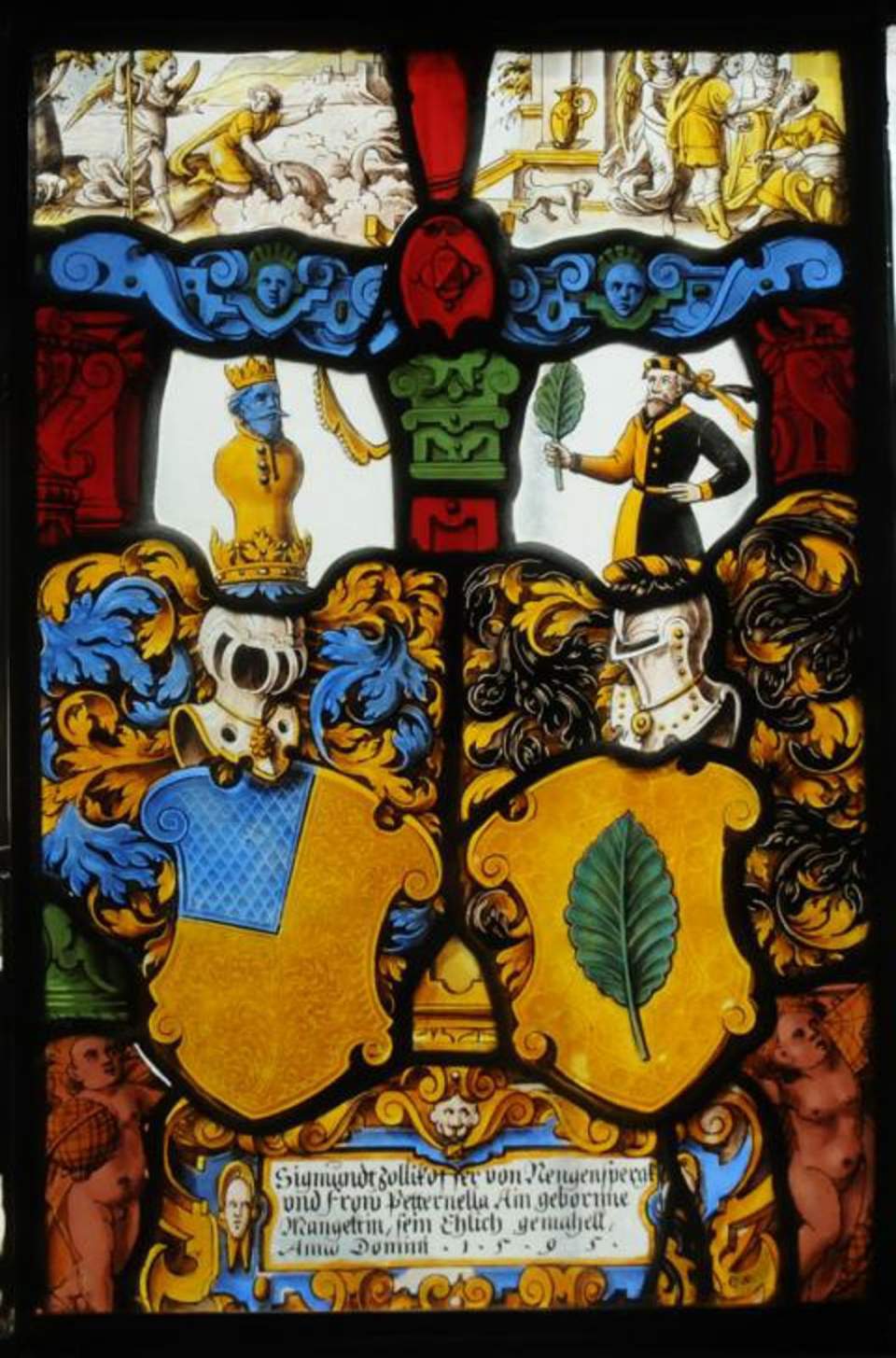 Allianzwappenscheibe von Sigmund Zollikofer und Petronella Mangold, Glasgemälde
