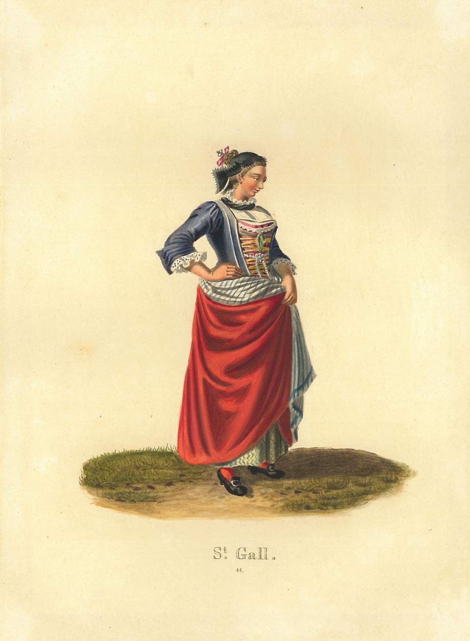 Trachtenbild, Frau in St. Galler Tracht