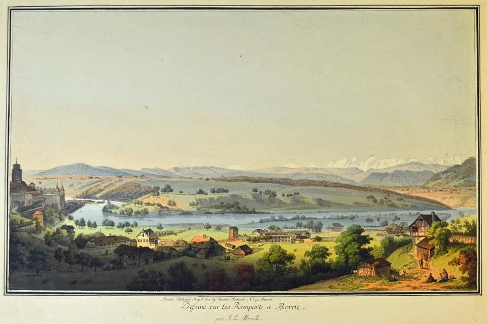 Ansicht der Umgebung der Stadt Bern von der Stadtmauer aus gesehen