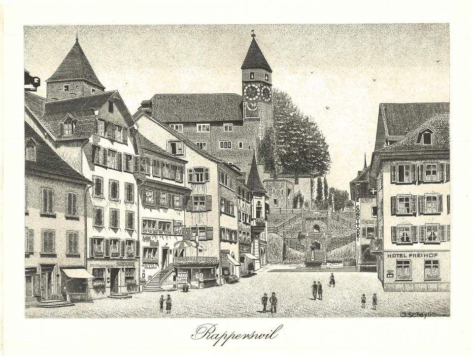 Ansicht Innenstadt und Kirche Rapperswil