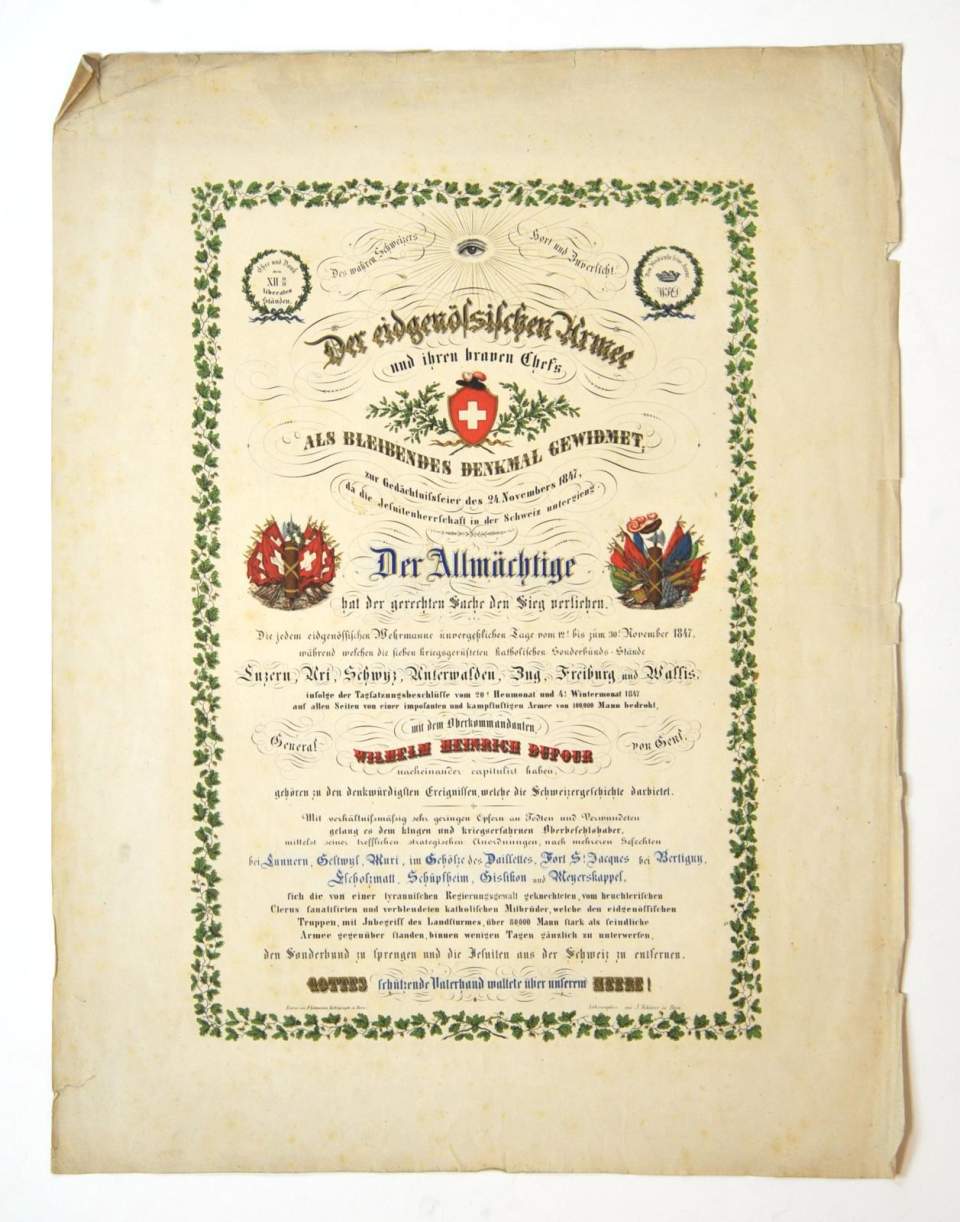 Gedenkblatt auf die Niederwerfung der Sonderbundskantone