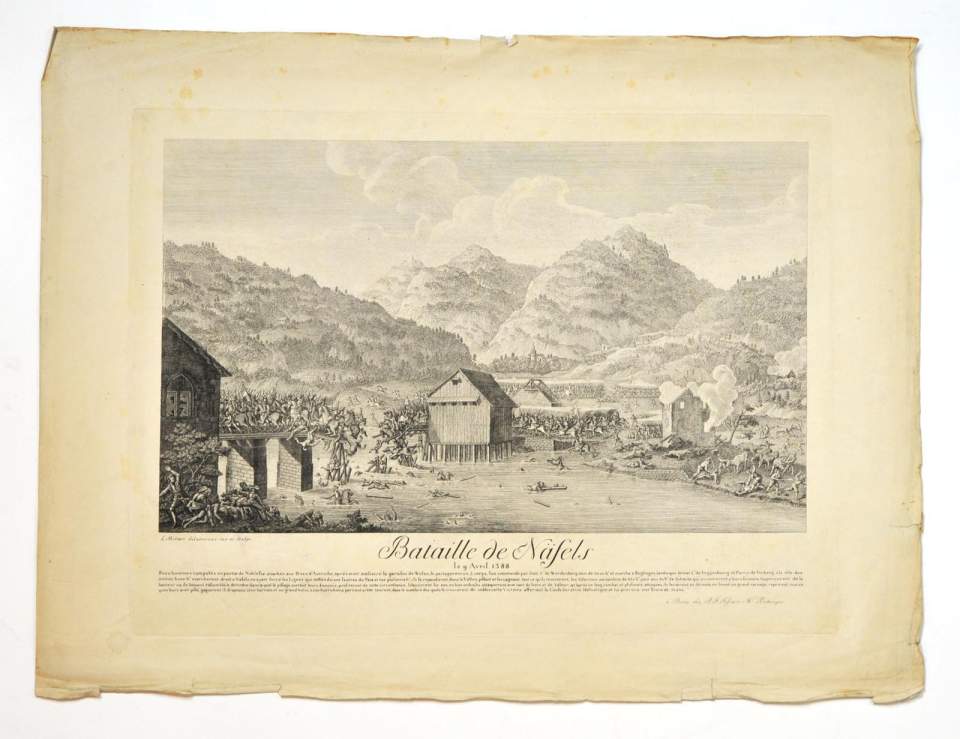 Kupferstich Bataille de Näfels 9. April 1388