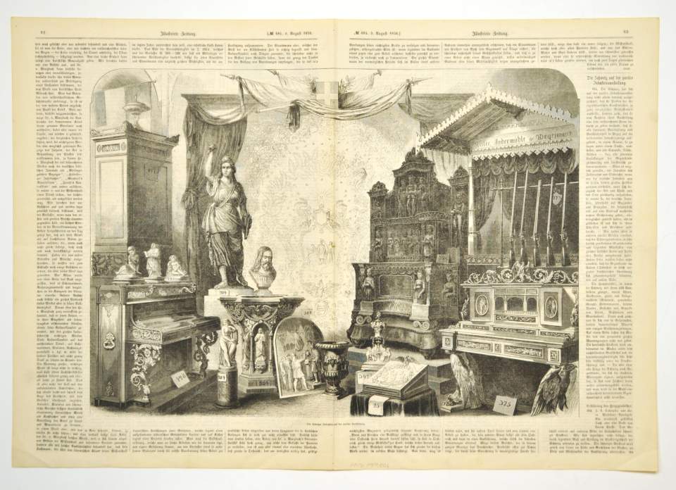 Artikel mit Illustration aus der "Illustrierten Zeitung" über "Die Schweiz auf der Pariser Industrieausstellung"