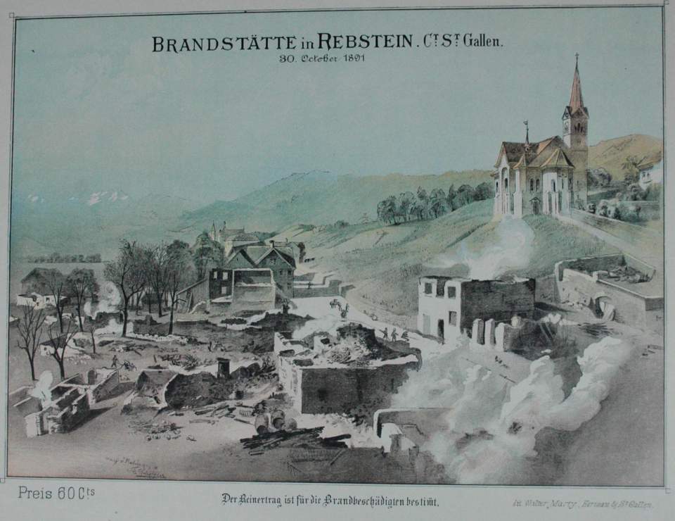 Ansicht Brandstätte in Rebstein, Marbach