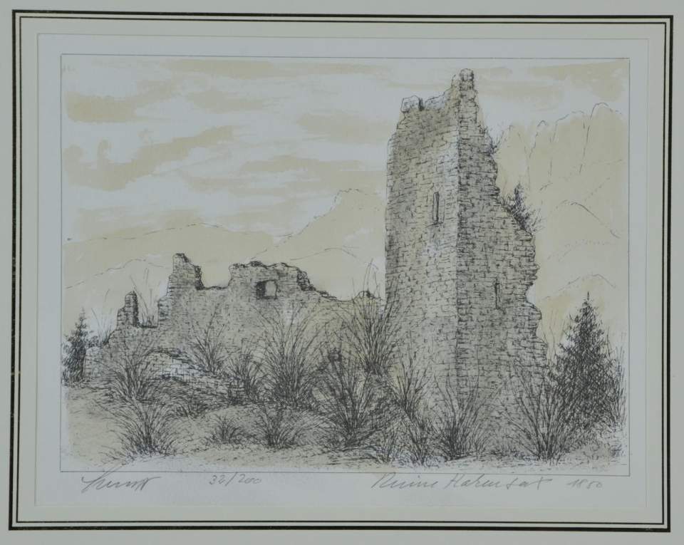 Lithographie "Ruine Hohensax 1850", Auflage 32/200