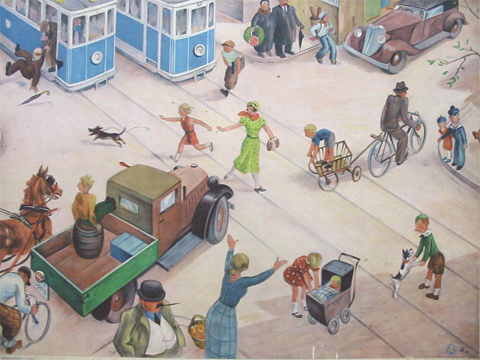 Schulwandbild mit Strasse in der Stadt