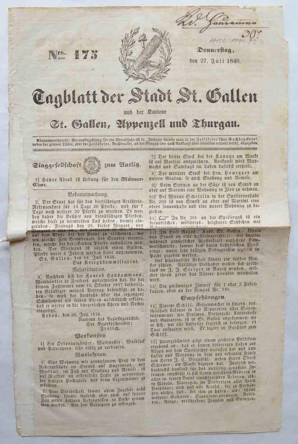 Zeitung, Tagblatt der Stadt St. Gallen