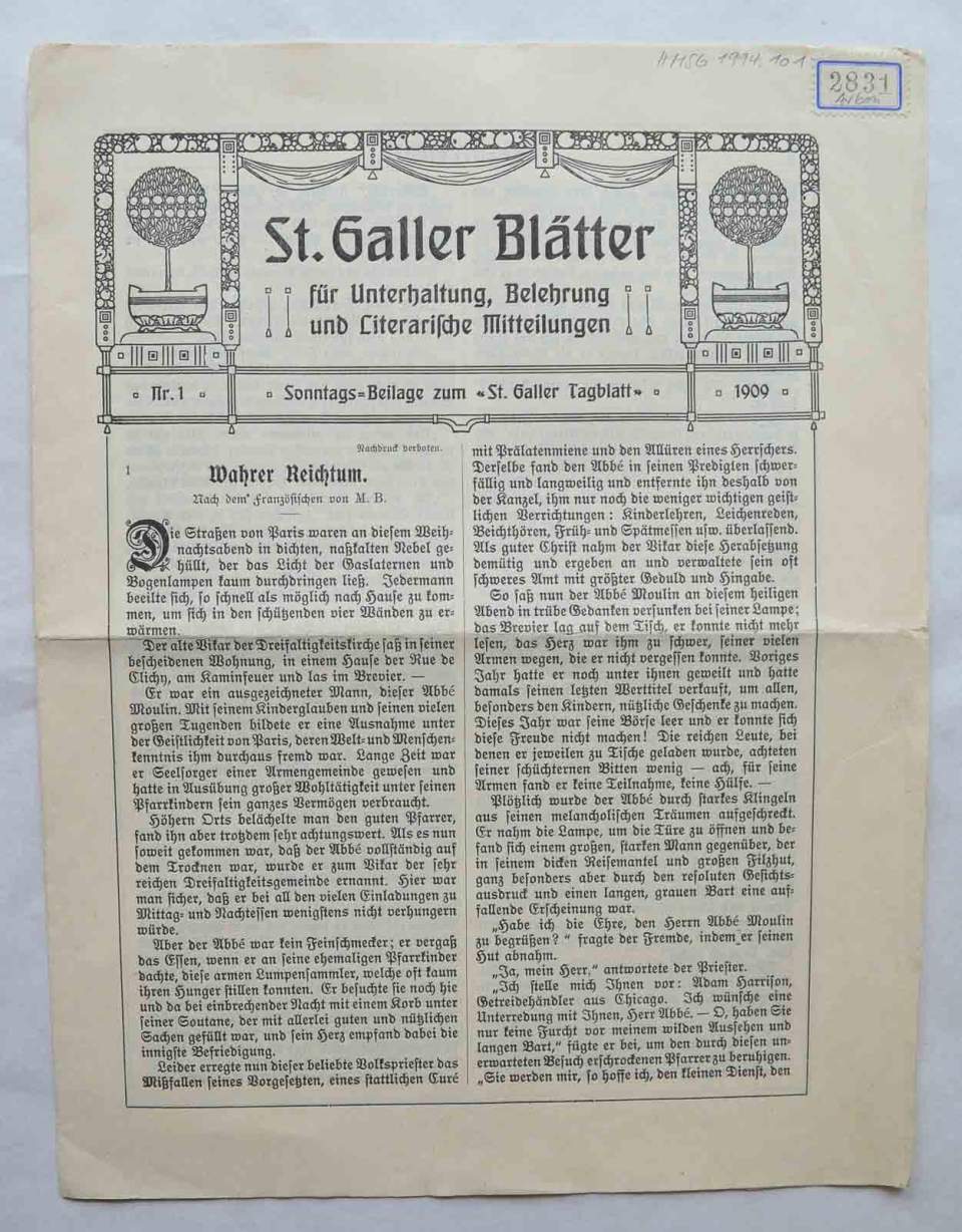 Zeitung, St. Galler-Blätter, 1909/1