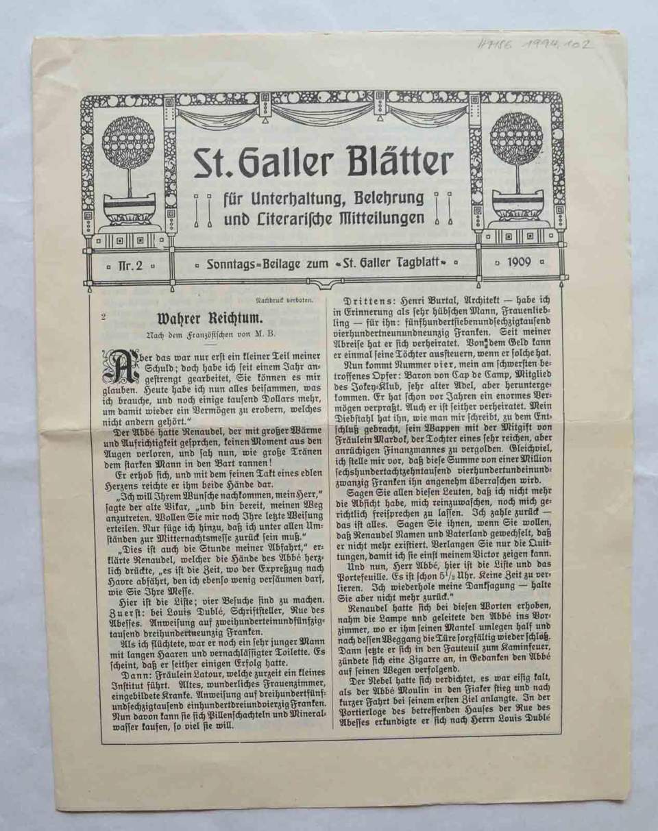 Zeitung, St. Galler-Blätter, 1909/2