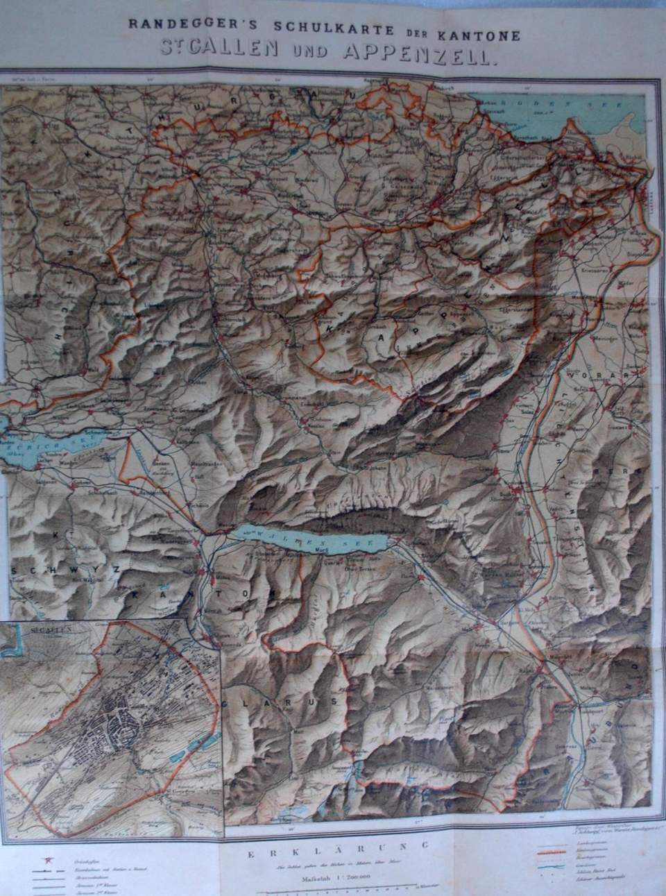 Landkarte, Schulkarte "St. Gallen und Appenzell"