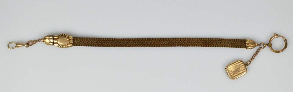 Uhrenkette mit Medaillon, Haararbeit, Trauerandenken, Trauerschmuck