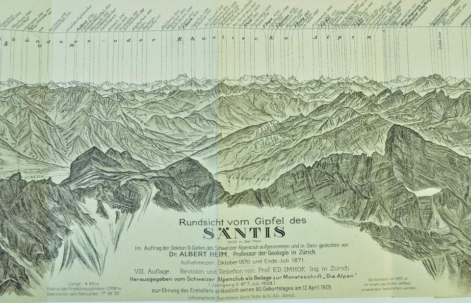 Panoramakarte Rundsicht vom Gipfel des Säntis