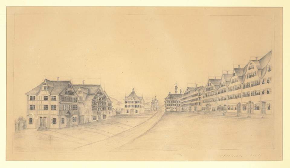 Zeichnung, Handzeichnung, Gais Hauptplatz
