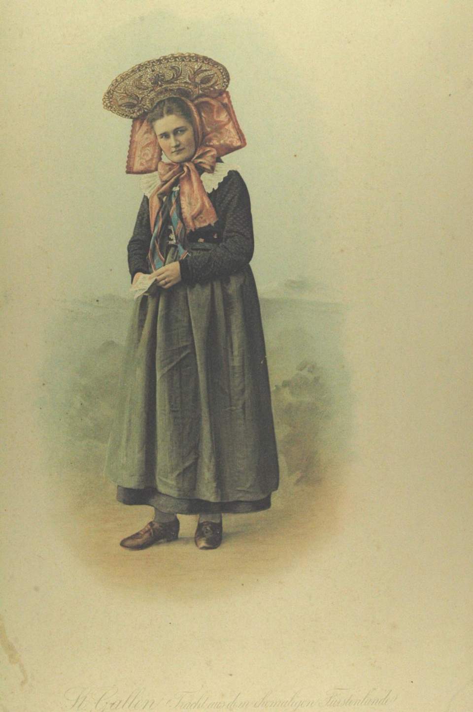Trachtenbild, Frau in Tracht aus dem St.Galler Fürstenland