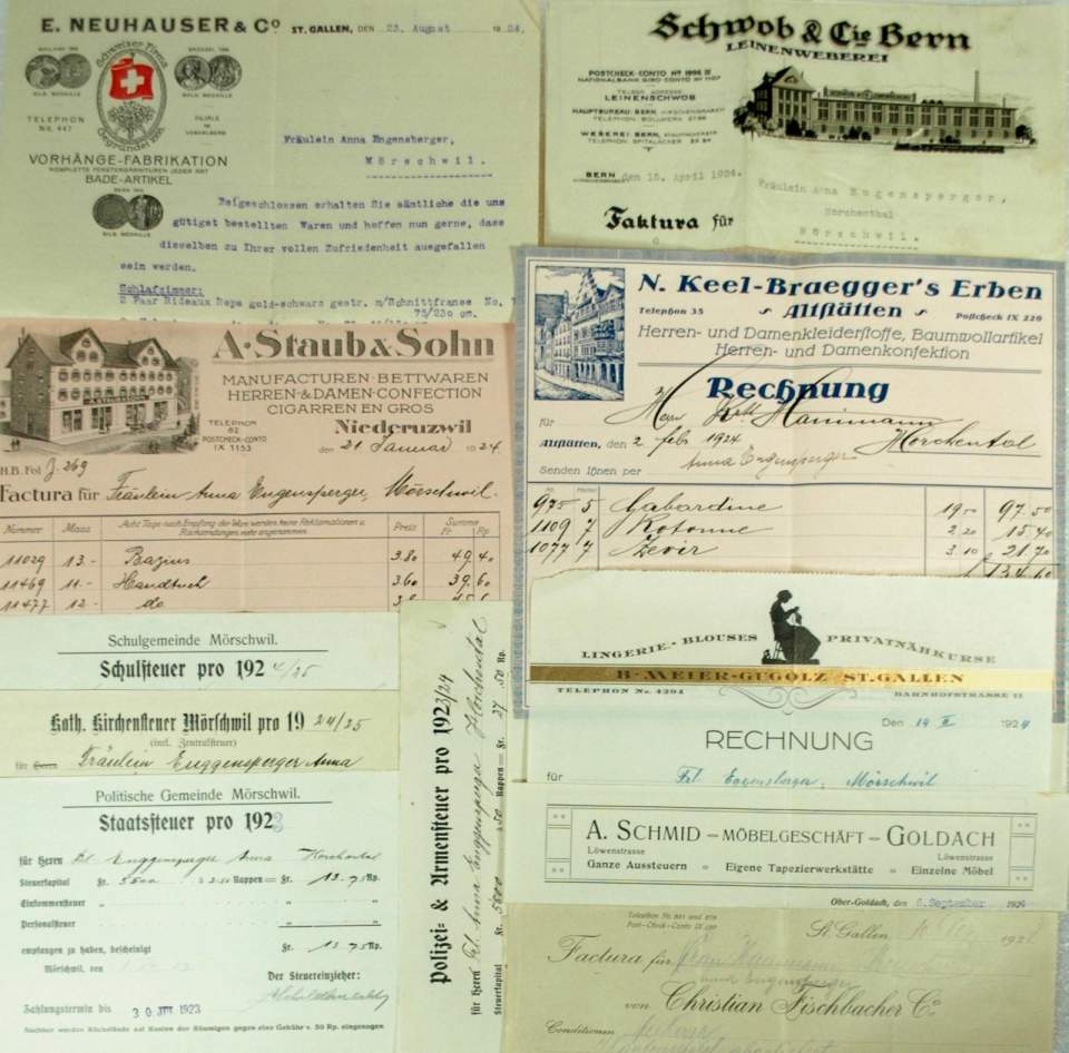 Rechnungen für Aussteuer und andere Steuern 1923, 1924