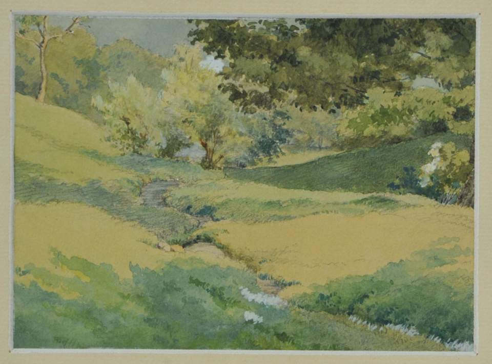 Aquarell, Flusslandschaft