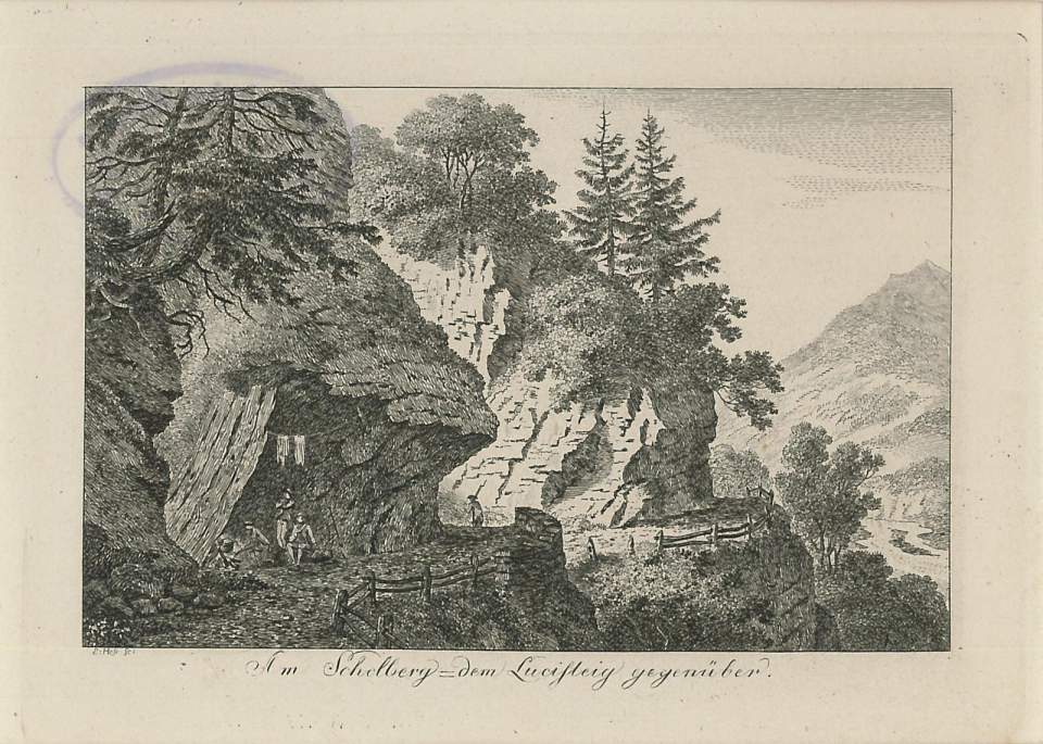 Radierung, Ansicht von Schollberg in Wartau