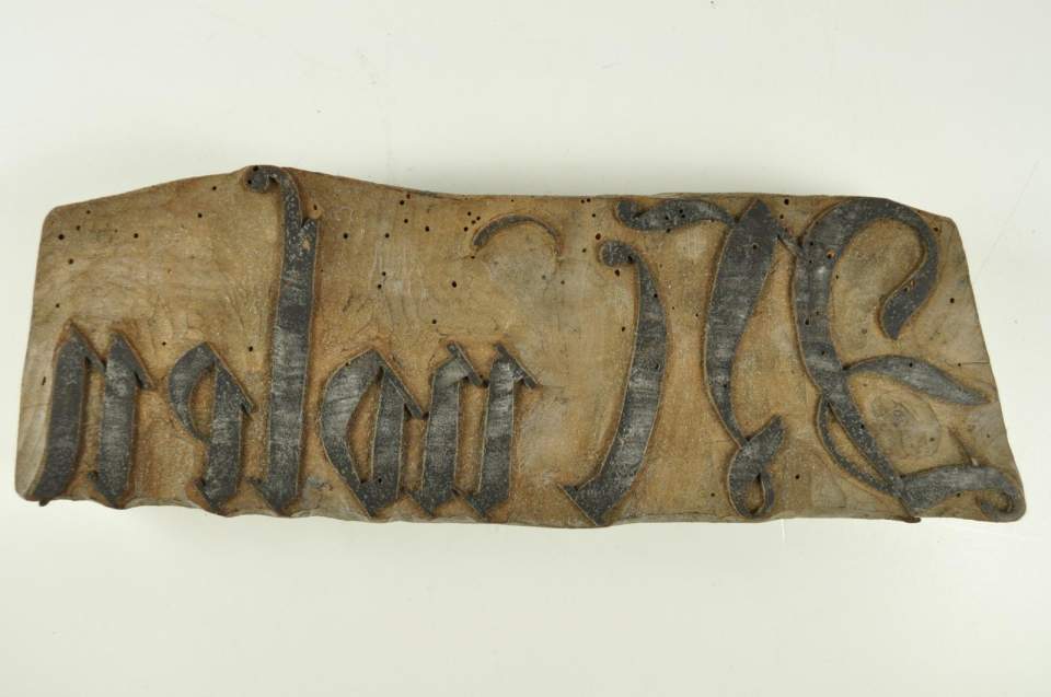 Druckstock für Mühlsäcke, "Muolen", Name
