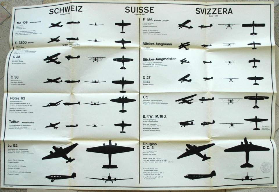 Flugzeug-Erkennungskarte aus dem 2. Weltkrieg, Schulwandbild